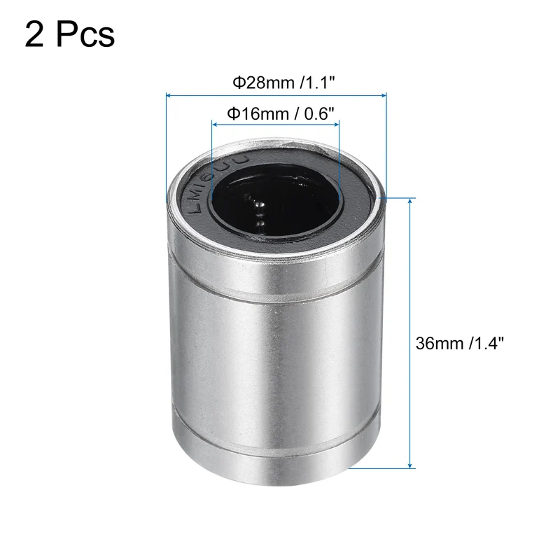 2Pcs LM16UU Linear Bearing Nickel Plated 16mm Bore 28mm OD 36mm Length