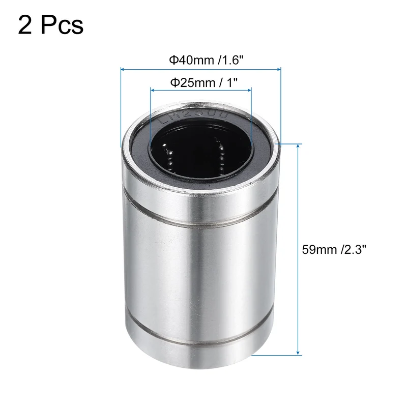 2Pcs LM25UU Linear Bearing Nickel Plated 25mm Bore 40mm OD 58mm Length
