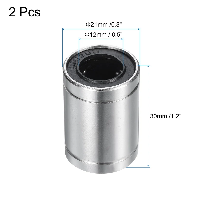 2Pcs LM12UU Linear Bearing Nickel Plated 12mm Bore 21mm OD 30mm Length