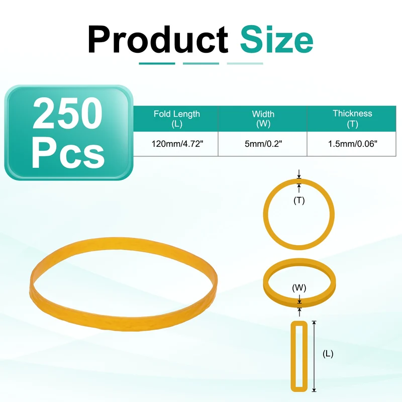 250Pcs Rubber Bands, 4.72x0.2 Inch Elastic Bands for Office Supplies, Yellow