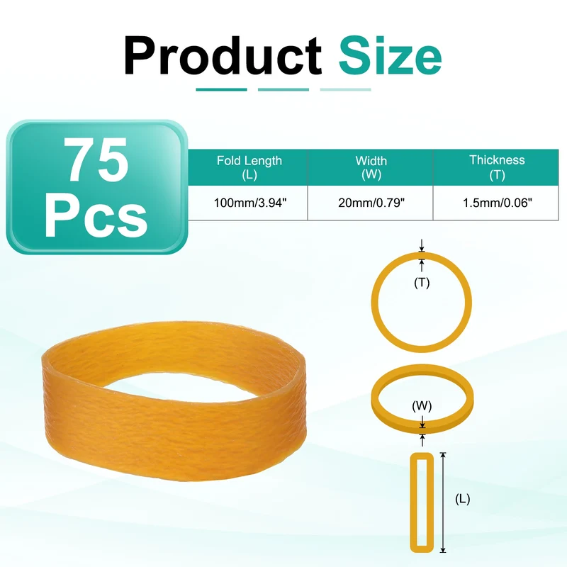 75Pcs Rubber Bands, 3.94x0.79 Inch Elastic Bands for Office Supplies, Yellow