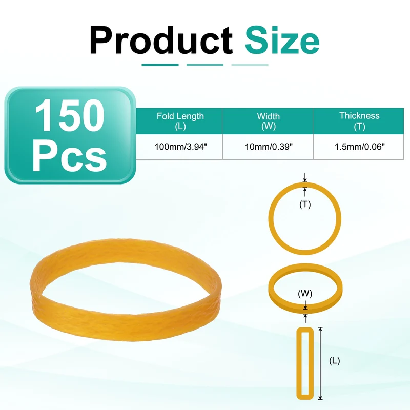 150Pcs Rubber Bands, 3.94x0.39 Inch Elastic Bands for Office Supplies, Yellow