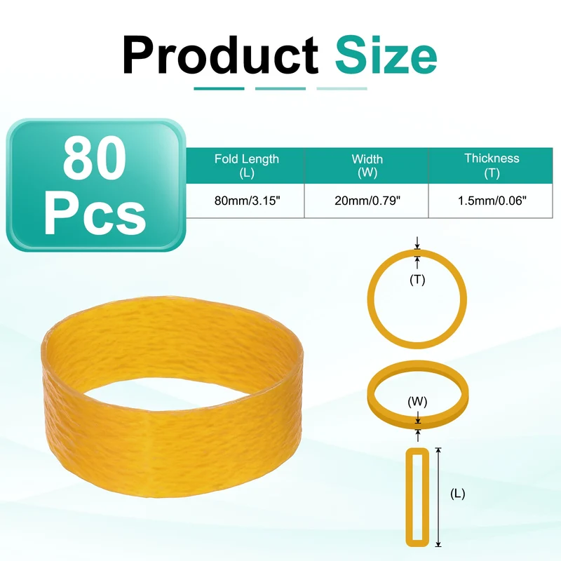 80Pcs Rubber Bands, 3.15x0.79 Inch Elastic Bands for Office Supplies, Yellow