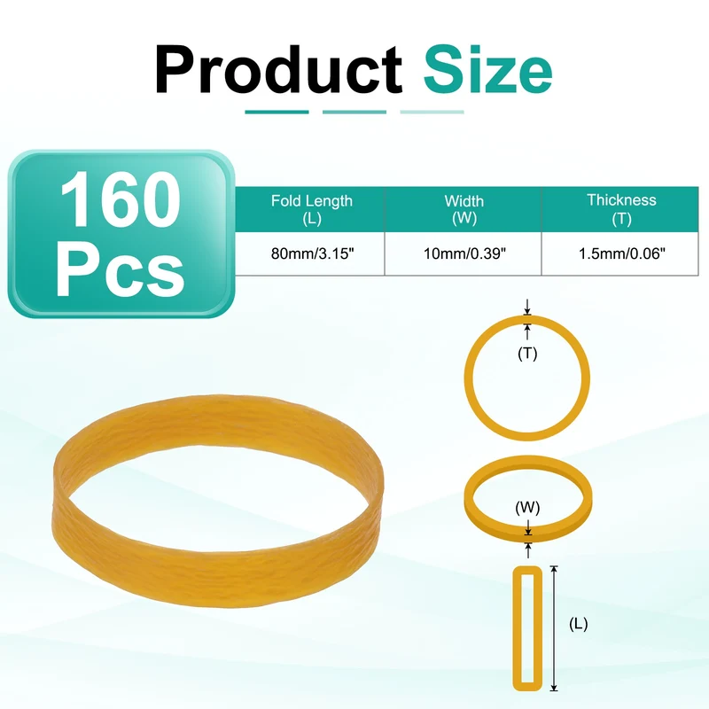 160Pcs Rubber Bands, 3.15x0.39 Inch Elastic Bands for Office Supplies, Yellow