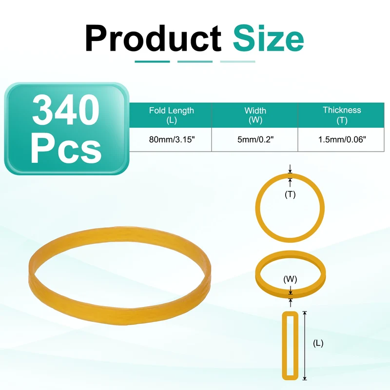340Pcs Rubber Bands, 3.15x0.2 Inch Elastic Bands for Office Supplies, Yellow