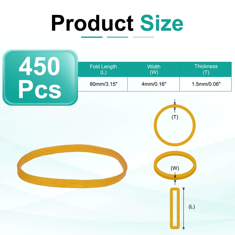 450Pcs Rubber Bands, 3.15x0.16 Inch Elastic Bands for Office Supplies, Yellow