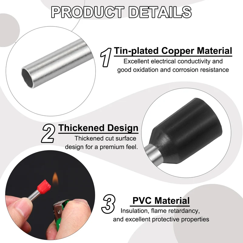 1000Pcs 14AWG Wire Ferrules Connectors VE2510 Black