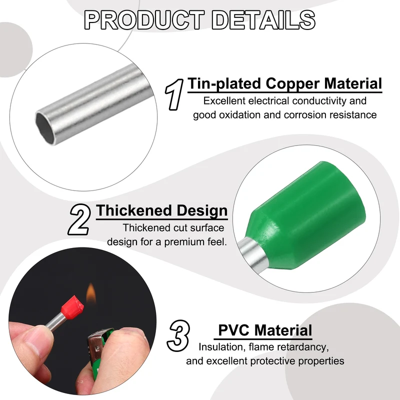 1000Pcs 14AWG Wire Ferrules Connectors VE2510 Green