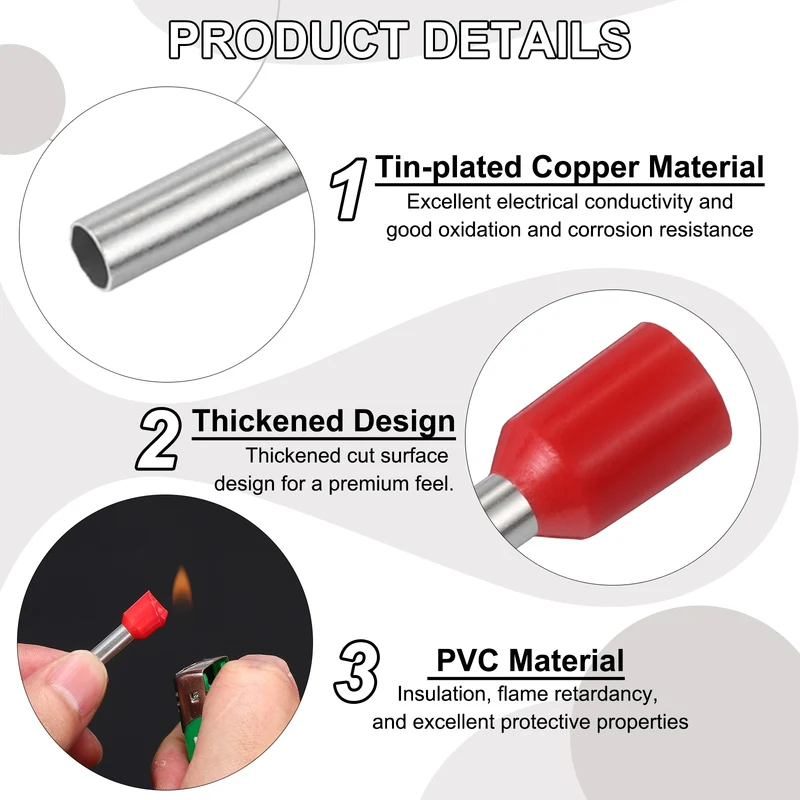 1000Pcs 14AWG Wire Ferrules Connectors VE2510 Red