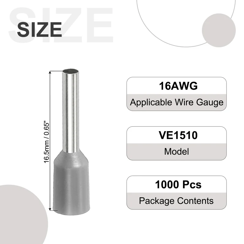 1000Pcs 16AWG Wire Ferrules Connectors VE1510 Gray