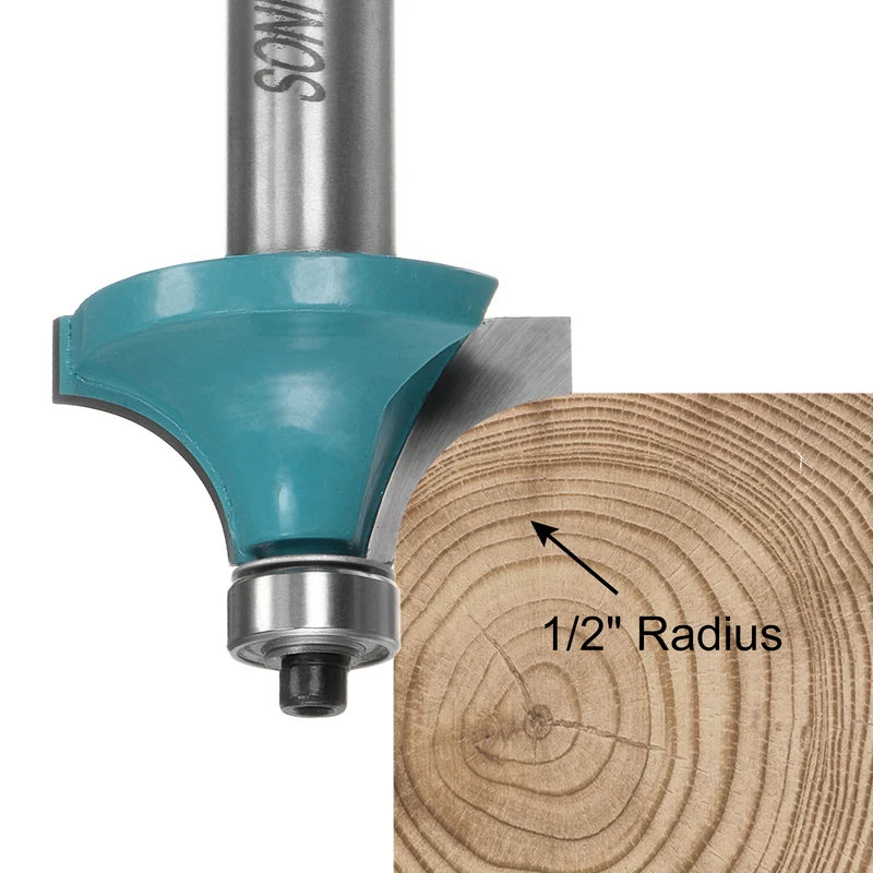 Roundover Router Bit 1/2 Shank 1/2" Radius Carbide Tipped with Bearing, Cyan