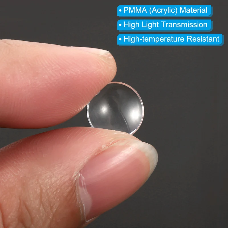 Diameter 10mm Double Convex Lens, 10 Pcs Acrylic LED Optical Convex Condenser Lens for Physics Classrooms Labs, Transparent