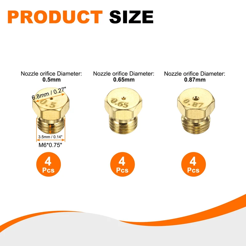 2Set Brass Jet Nozzles, M6 x 0.75 Gas Conversion（0.5/0.65/0.87mm） Replaces
