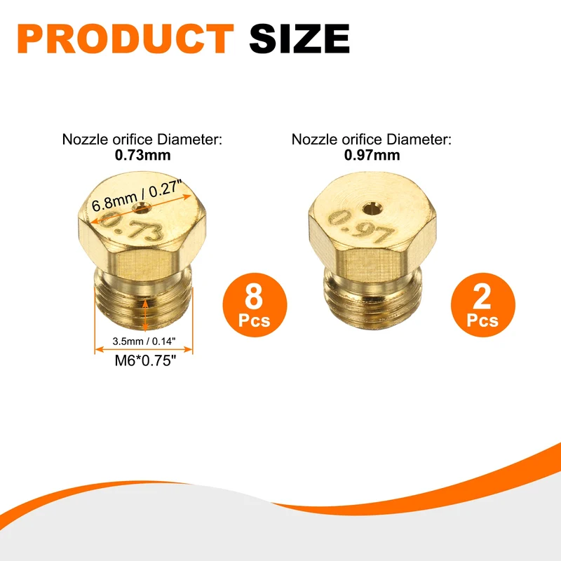 2Set Brass Jet Nozzles, M6 x 0.75 Gas Conversion（0.73/0.97mm） Replaces