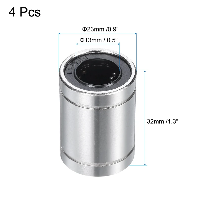4Pcs LM13UU Linear Bearing Nickel Plated 13mm Bore 23mm OD 32mm Length