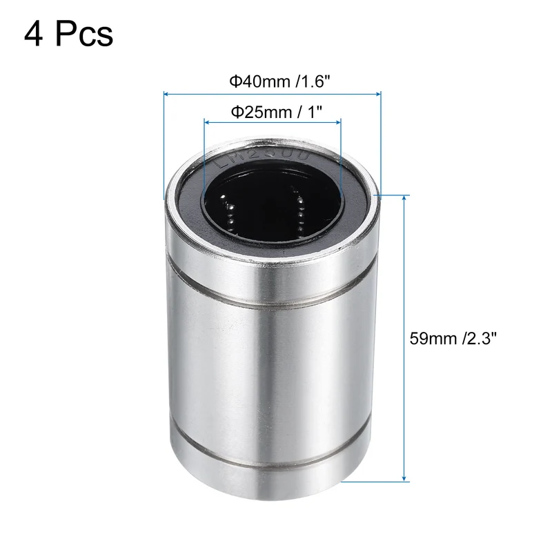 4Pcs LM25UU Linear Bearing Nickel Plated 25mm Bore 40mm OD 59mm Length