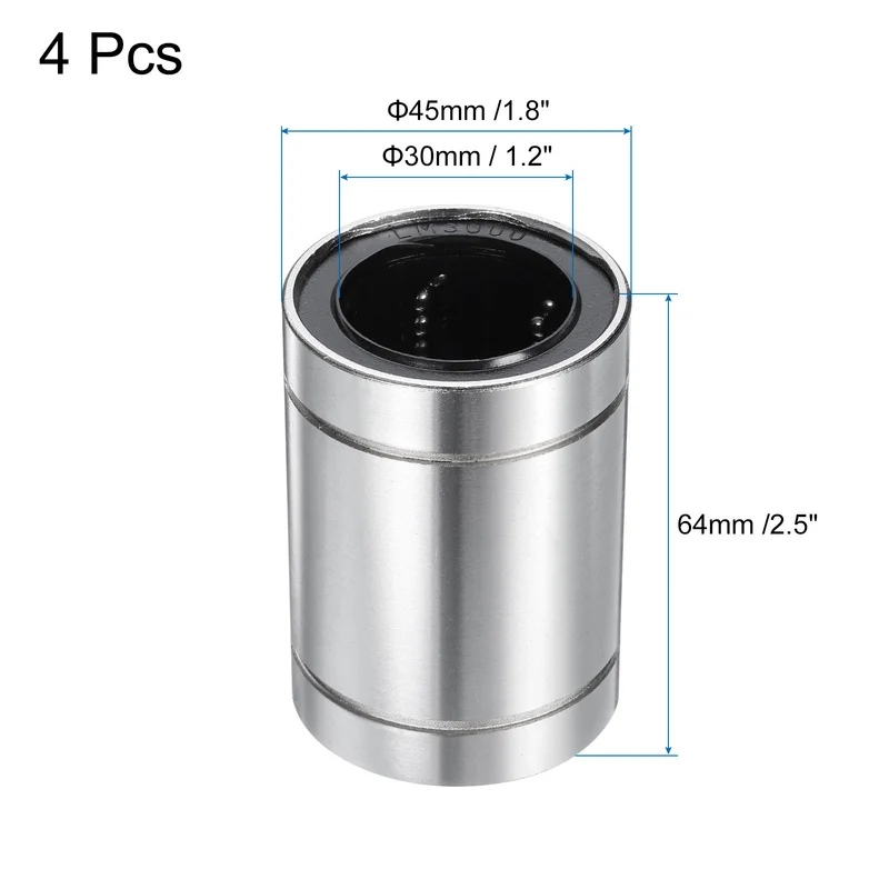 4Pcs LM30UU Linear Bearing Nickel Plated 30mm Bore 45mm OD 62mm Length