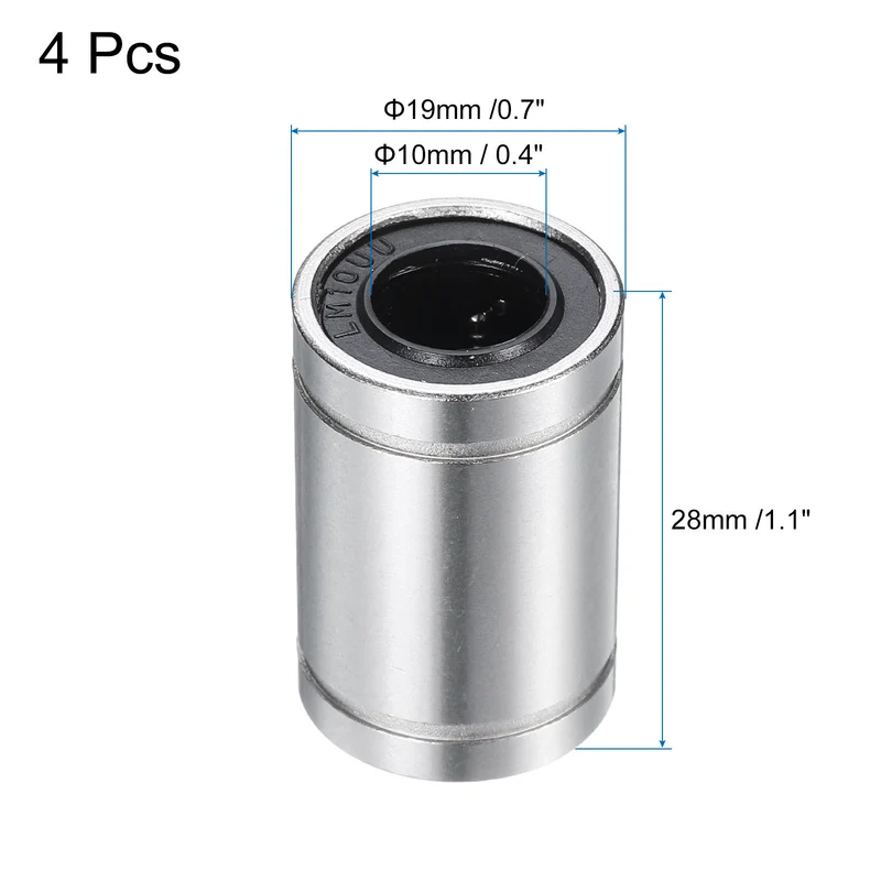 4Pcs LM10UU Linear Bearing Nickel Plated 10mm Bore 19mm OD 29mm Length