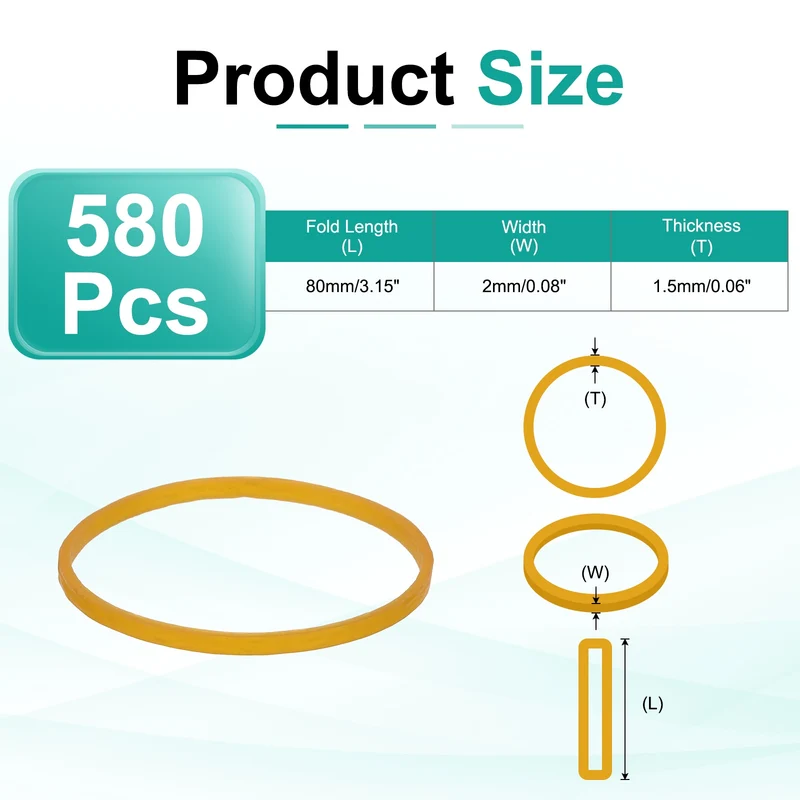 580Pcs Rubber Bands, 3.15x0.08 Inch Elastic Bands for Office Supplies, Yellow