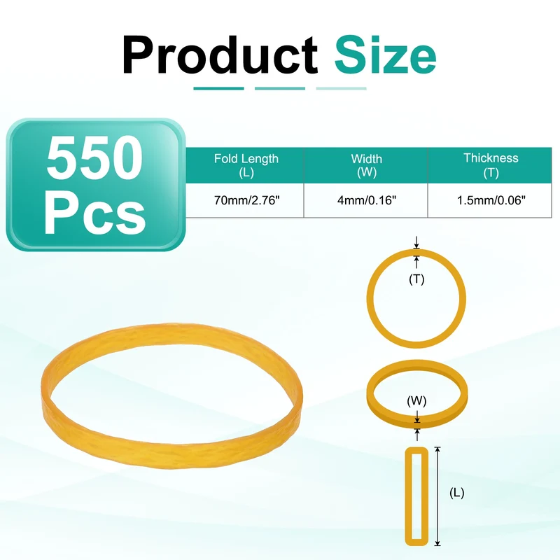 550Pcs Rubber Bands, 2.76x0.16 Inch Elastic Bands for Office Supplies, Yellow