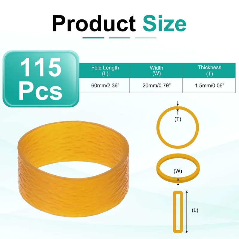 115Pcs Rubber Bands, 2.36x0.79 Inch Elastic Bands for Office Supplies, Yellow
