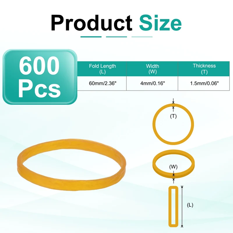 600Pcs Rubber Bands, 2.36x0.16 Inch Elastic Bands for Office Supplies, Yellow