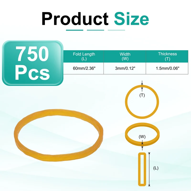 750Pcs Rubber Bands, 2.36x0.12 Inch Elastic Bands for Office Supplies, Yellow