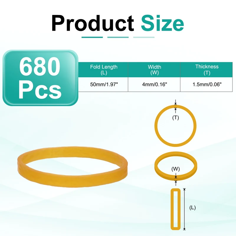 680Pcs Rubber Bands, 1.97x0.16 Inch Elastic Bands for Office Supplies, Yellow