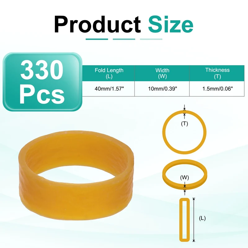 330Pcs Rubber Bands, 1.57x0.39 Inch Elastic Bands for Office Supplies, Yellow
