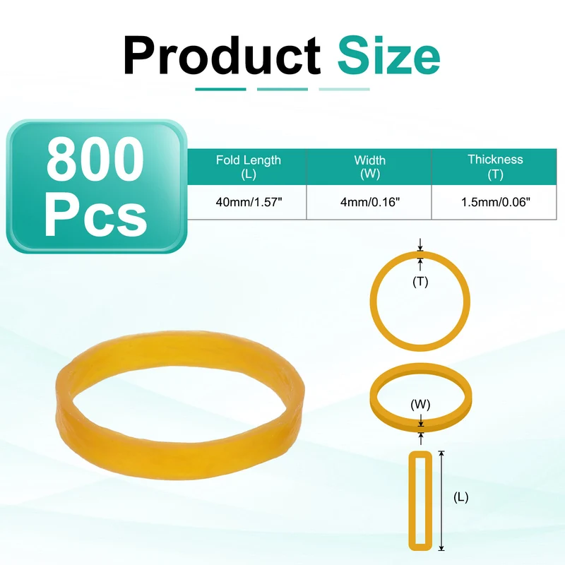 800Pcs Rubber Bands, 1.57x0.16 Inch Elastic Bands for Office Supplies, Yellow