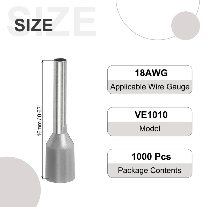 1000Pcs 18AWG Wire Ferrules Connectors VE1010 Gray