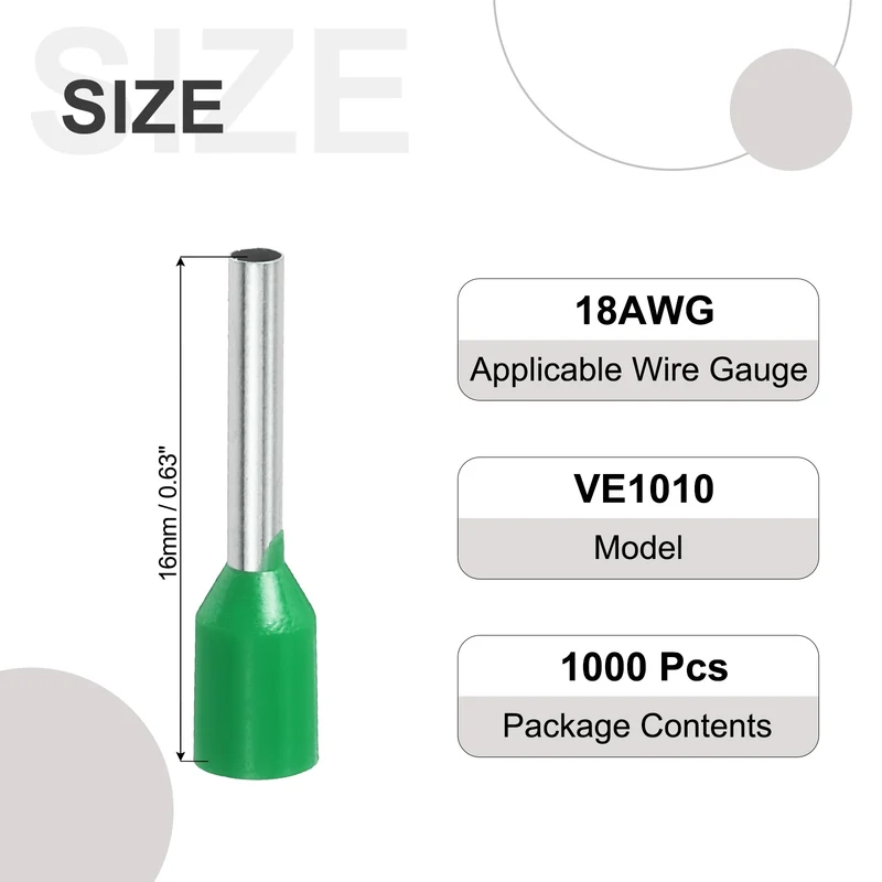 1000Pcs 18AWG Wire Ferrules Connectors VE1010 Green