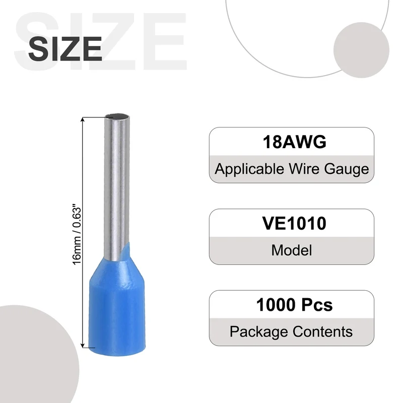 1000Pcs 18AWG Wire Ferrules Connectors VE1010 Blue