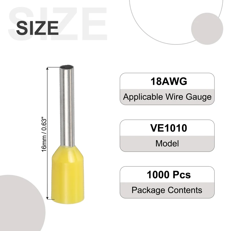 1000Pcs 18AWG Wire Ferrules Connectors VE1010 Yellow