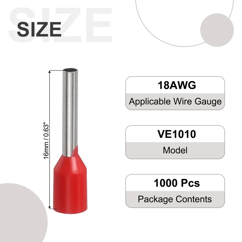 1000Pcs 18AWG Wire Ferrules Connectors VE1010 Red