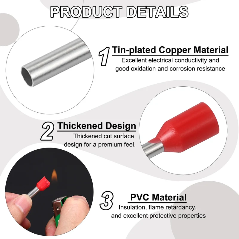 1000Pcs 18AWG Wire Ferrules Connectors VE1010 Red