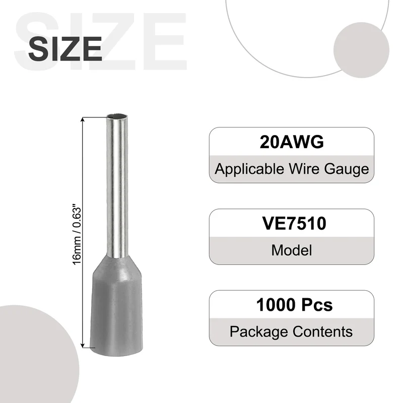 1000Pcs 20AWG Wire Ferrules Connectors VE7510 Gray