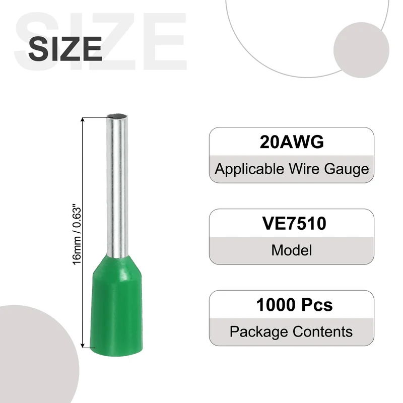 1000Pcs 20AWG Wire Ferrules Connectors VE7510 Green