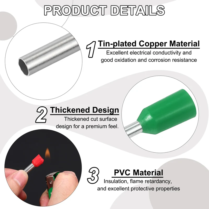 1000Pcs 20AWG Wire Ferrules Connectors VE7510 Green