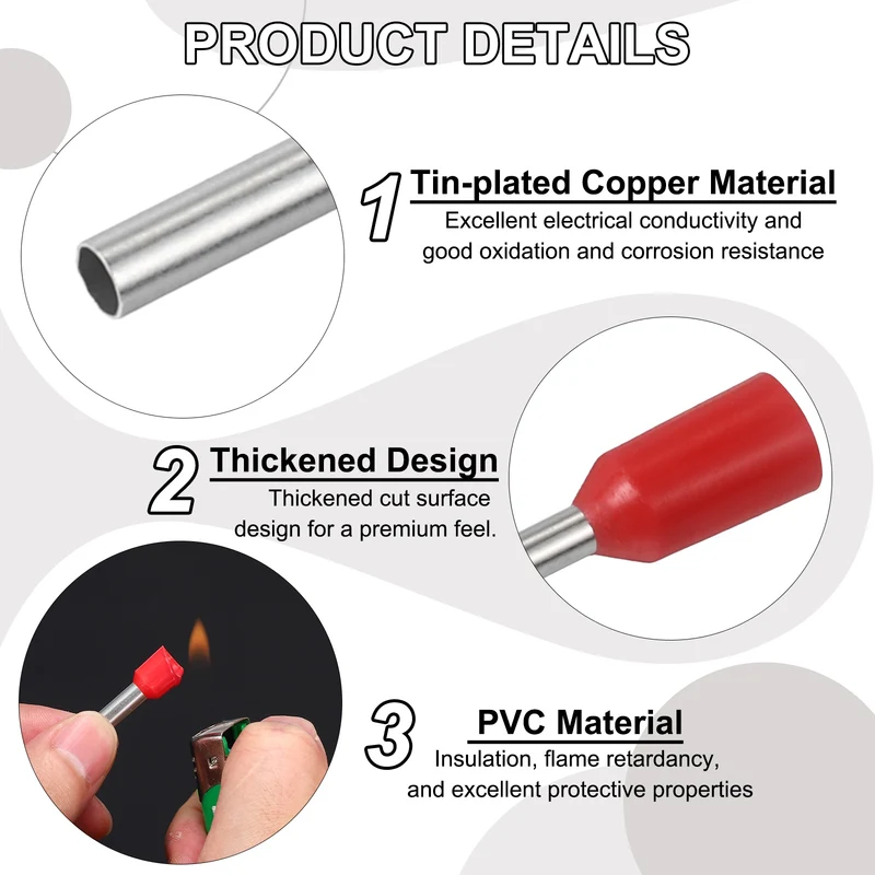 1000Pcs 20AWG Wire Ferrules Connectors VE7510 Red