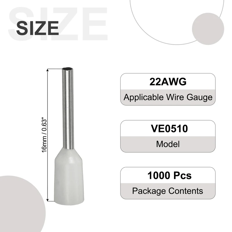 1000Pcs 22AWG Wire Ferrules Connectors VE0510 White