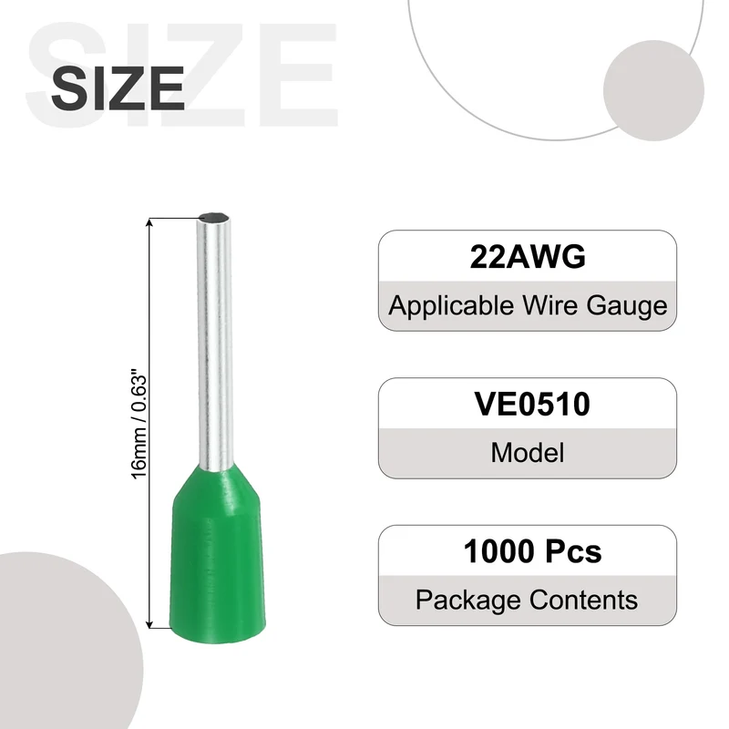 1000Pcs 22AWG Wire Ferrules Connectors VE0510 Green
