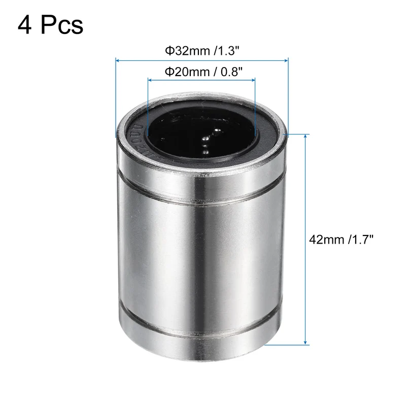 4Pcs LM20UU Linear Bearing Nickel Plated 20mm Bore 32mm OD 42mm Length