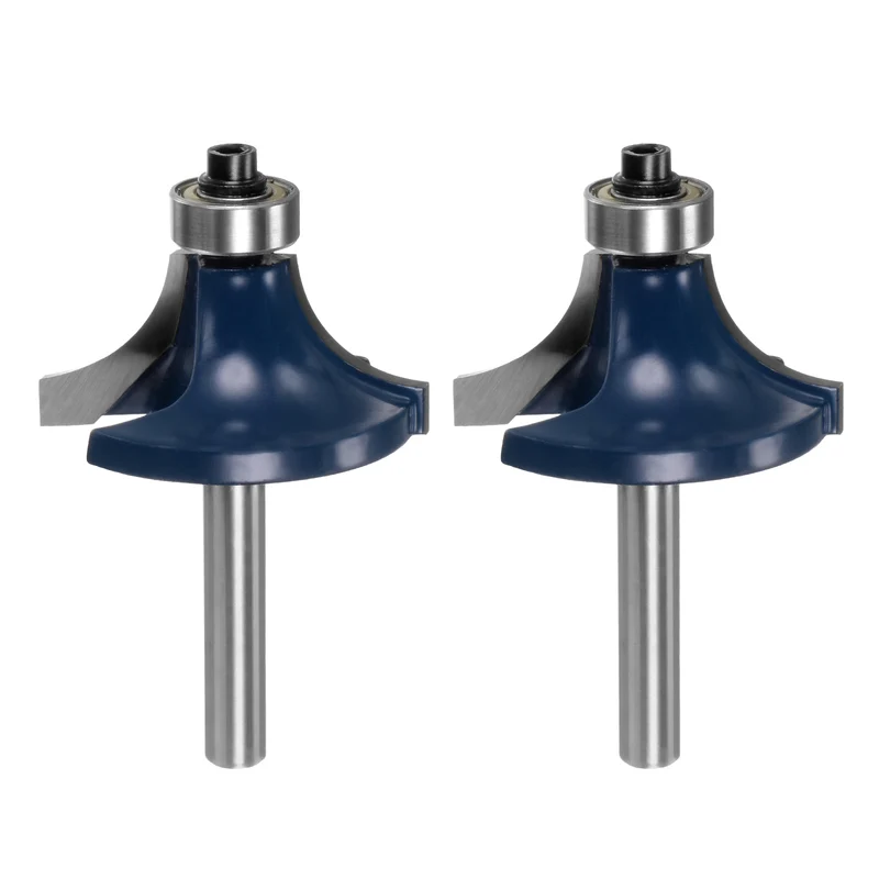 2pcs Roundover Router Bit 1/4 Shank 1/2" Radius Carbide Tipped Edge Rounding Over Bit with Bearing Guide, Woodworking Milling Tool