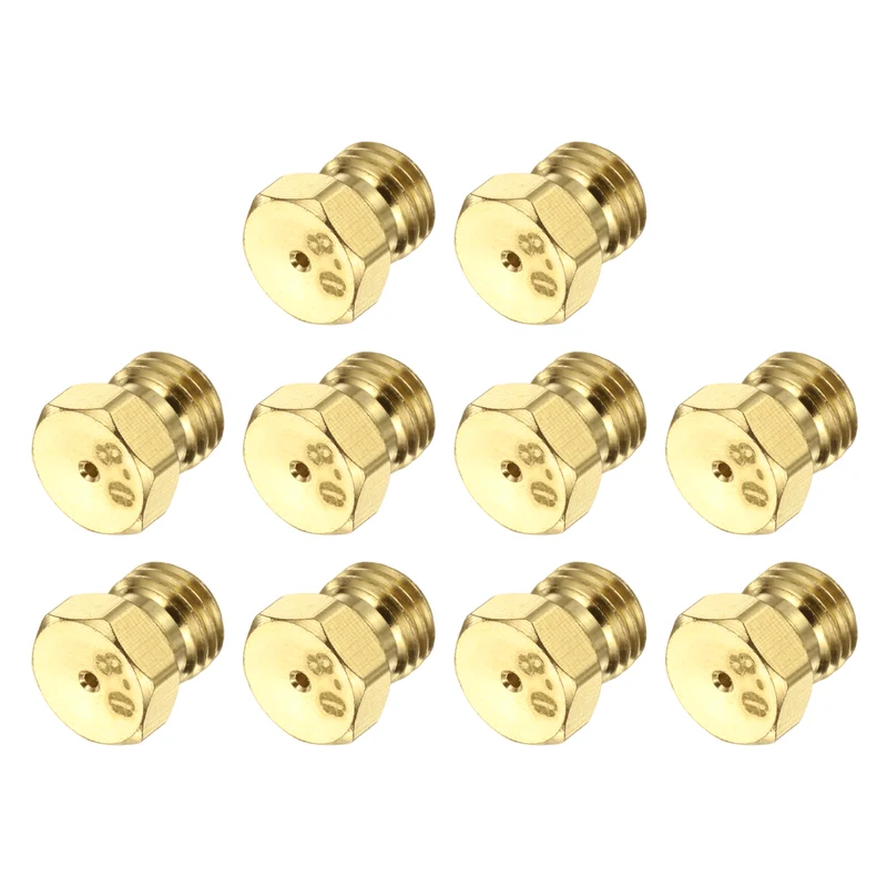 10Pcs Brass Jet Nozzles, M6 x 0.75 Gas Conversion Kit（0.8mm） Replacement Part