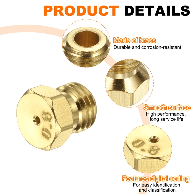 10Pcs Brass Jet Nozzles, M6 x 0.75 Gas Conversion Kit（0.8mm） Replacement Part