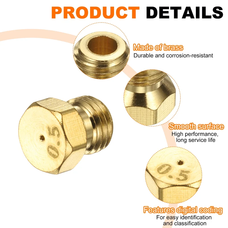 20Pcs Brass Jet Nozzles, M6 x 0.75 Gas Conversion Kit（0.5mm） Replacement Part