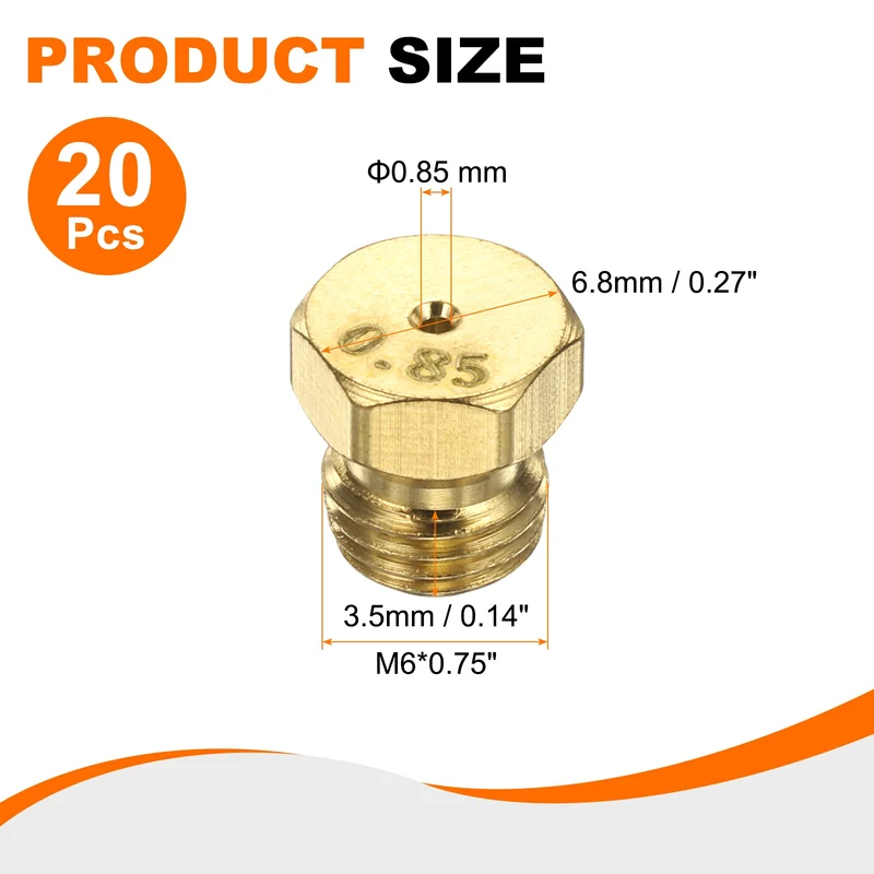 20Pcs Brass Jet Nozzles, M6 x 0.75 Gas Conversion Kit（0.85mm） Replacement Part