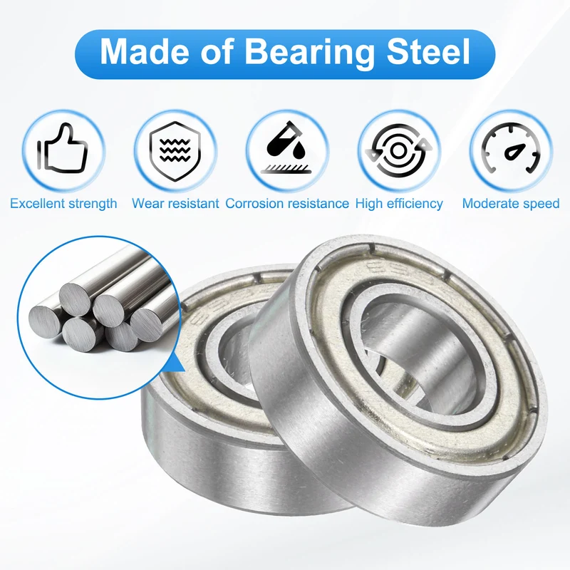 698ZZ 8x19x6mm Deep Groove Ball Bearing, 8Pcs Metal Sealed Industrial Bearing