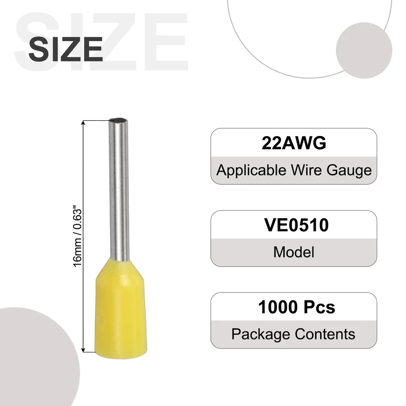 1000Pcs 22AWG Wire Ferrules Connectors VE0510 Yellow